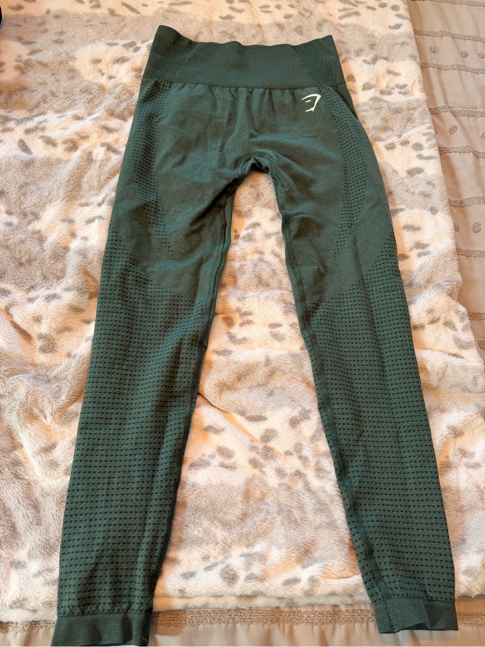 Gymshark Dark Green Seamless Leggings with Textured Panels